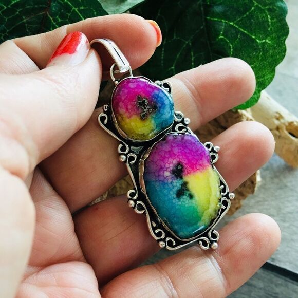 Rainbow Solar Quartz Sterling Silver Pendant - Picture 1 of 3